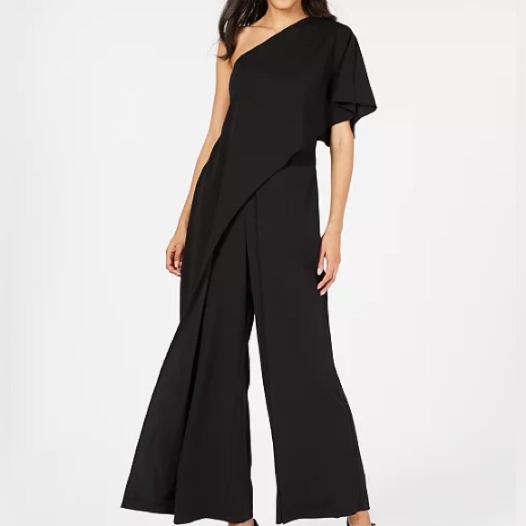 Adrianna Papell Pants - Plus size Adrianna Papell elegant one shoulder wide leg jumpsuit